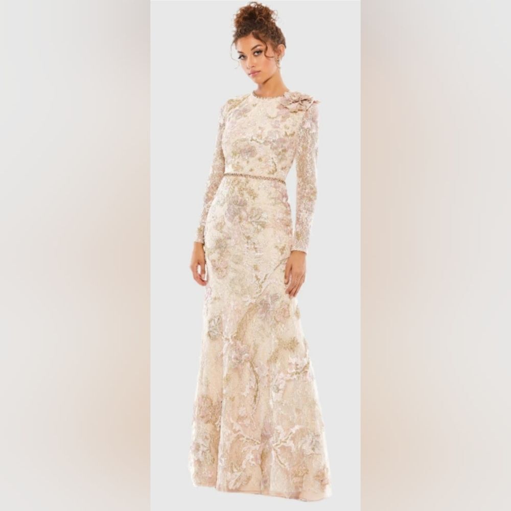 Mac Duggal 11174 Floral Embroidered Lace Trumpet Gown NWT size 16 Blush Pink